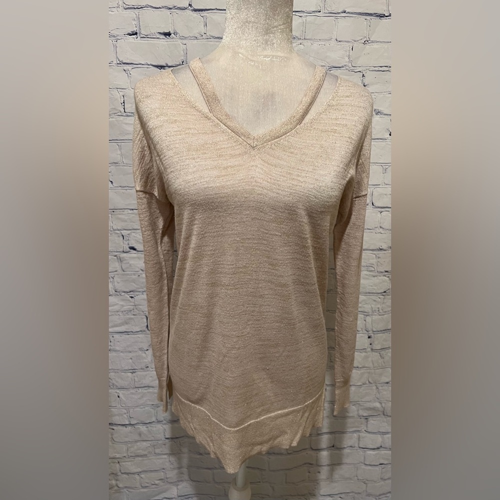 14th & Union Long Sleeve Gold Sparkle Rayon Blend Sweater Size Small